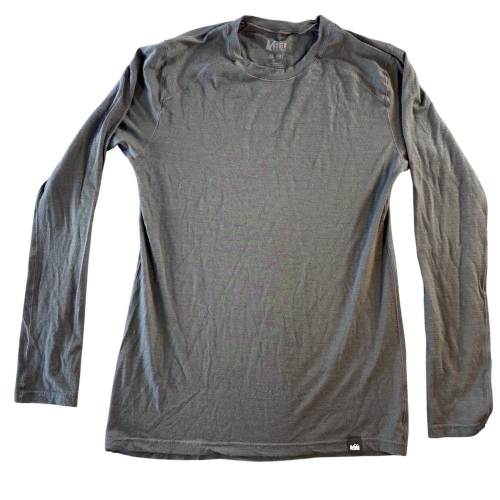 REI Co-op Kids XL 18 Gray Long‎ Sleeve Base Layer Performance Hiking Shirt